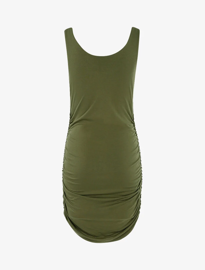 Kleid mit gerafften Seiten - Kaki