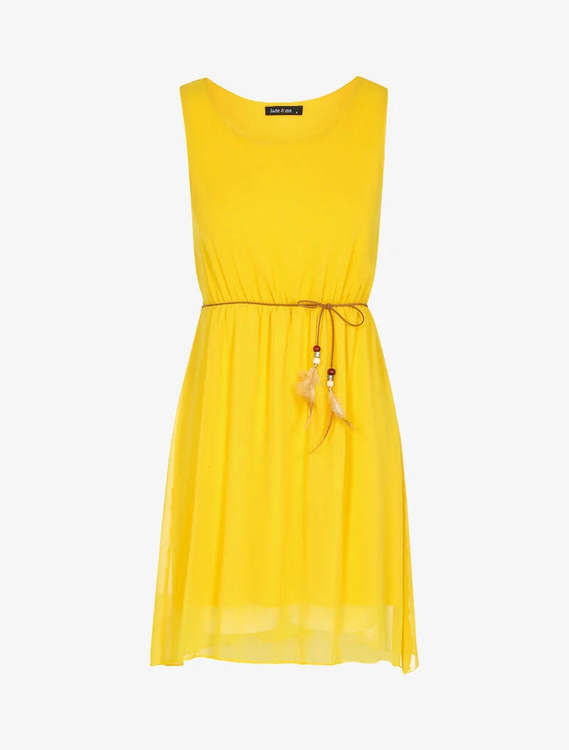 Fließendes Kleid mit Gürtel - gelb