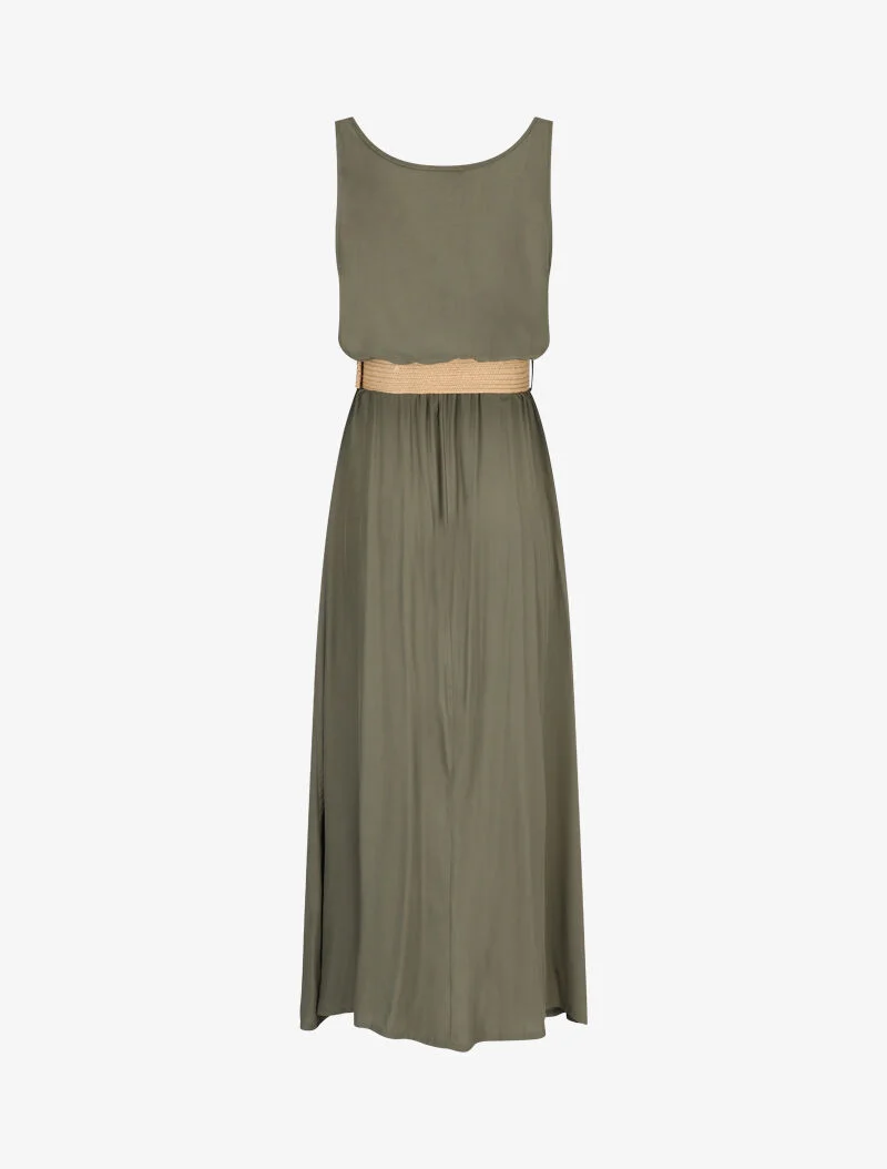 Langes Kleid mit dekorativen Knöpfen - Kaki