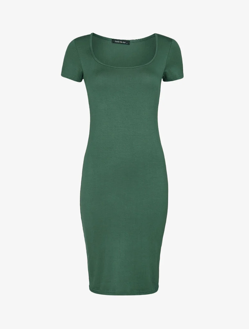 Einfaches Kleid mit kurzen Ärmeln - Grün