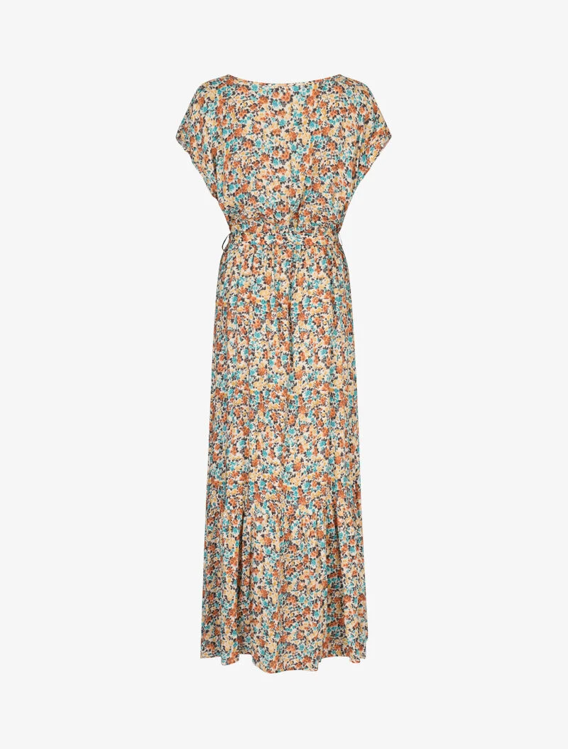 Kleid mit Blumenmuster und U-Boot-Ausschnitt - beige