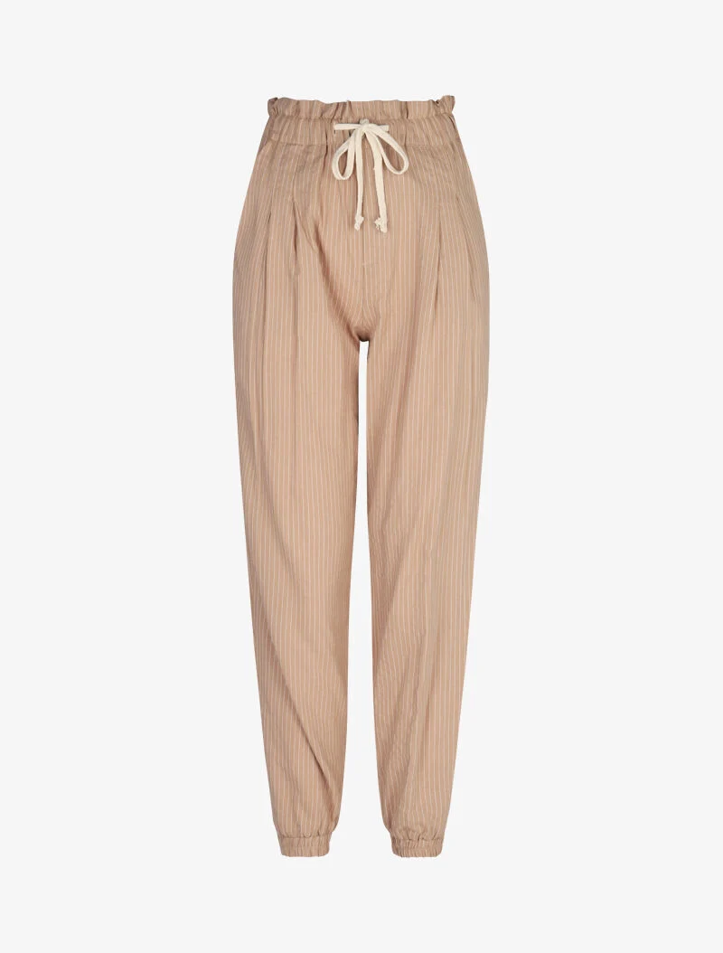 Gestreifte Sarouelhose aus Baumwolle - beige
