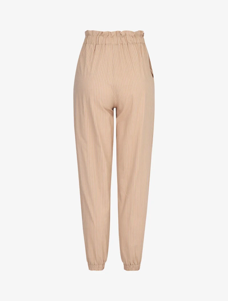 Gestreifte Sarouelhose aus Baumwolle - beige