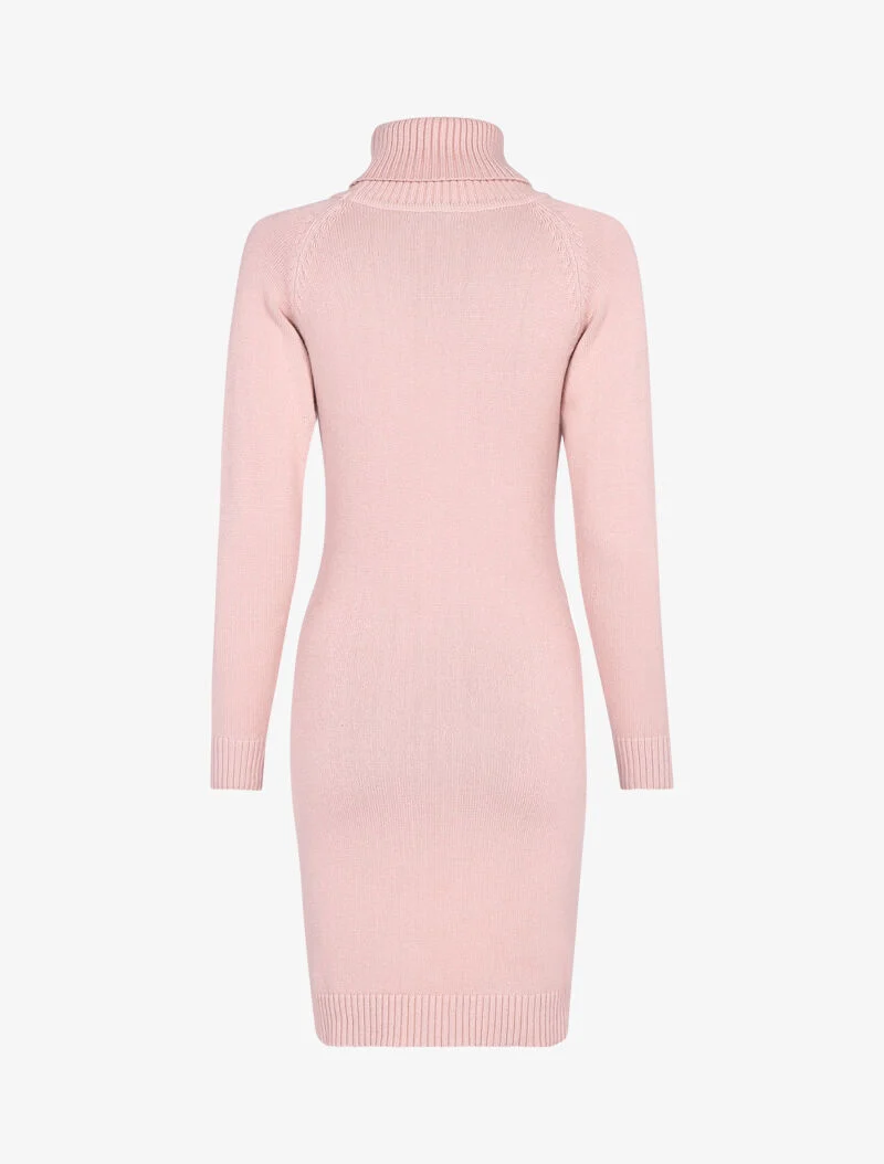 Rollkragen-Strickkleid mit Zopfmuster - Rose