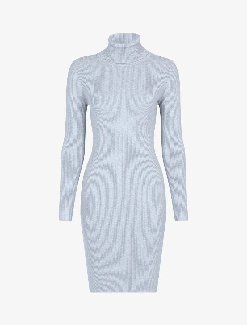 Geripptes Rollkragen-Strickkleid - Grau