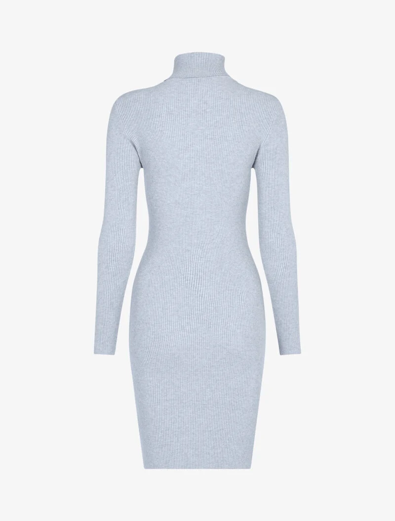 Geripptes Rollkragen-Strickkleid - Grau