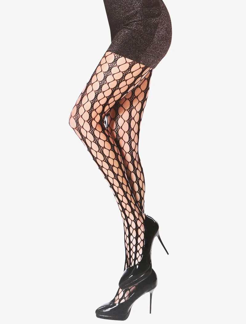 Netzstrumpfhosen mit grafisch durchbrochenem Runddesign - schwarz