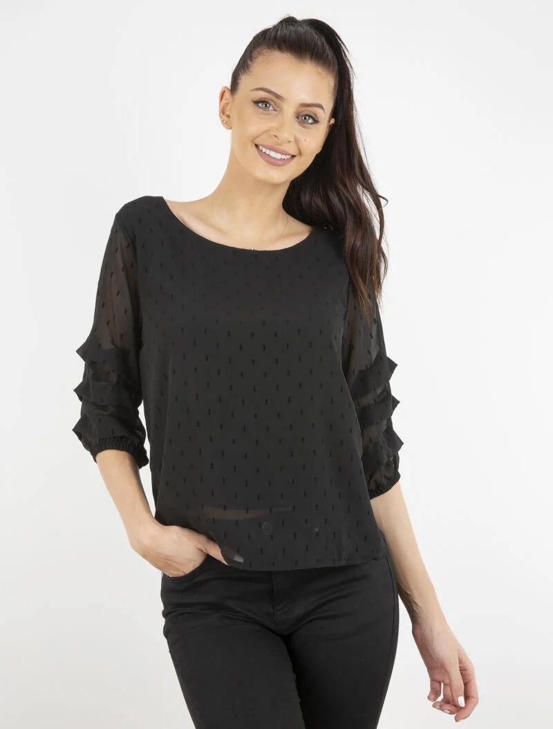 Bluse aus feinem Voile mit grafischen Punkten - schwarz