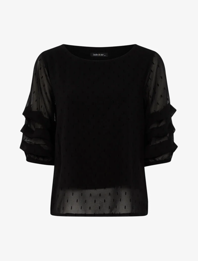 Bluse aus feinem Voile mit grafischen Punkten - schwarz