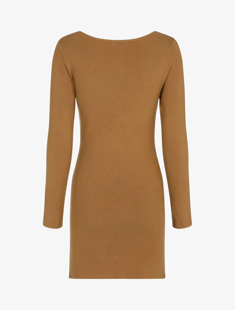 Strickkleid mit Strassreißverschluss und Spitze - Kamel