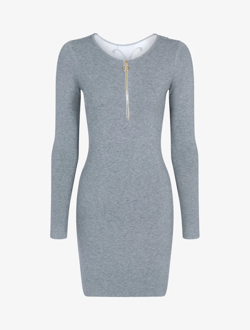 Pulloverkleid mit Schmetterlingsdetail - Hellgrau