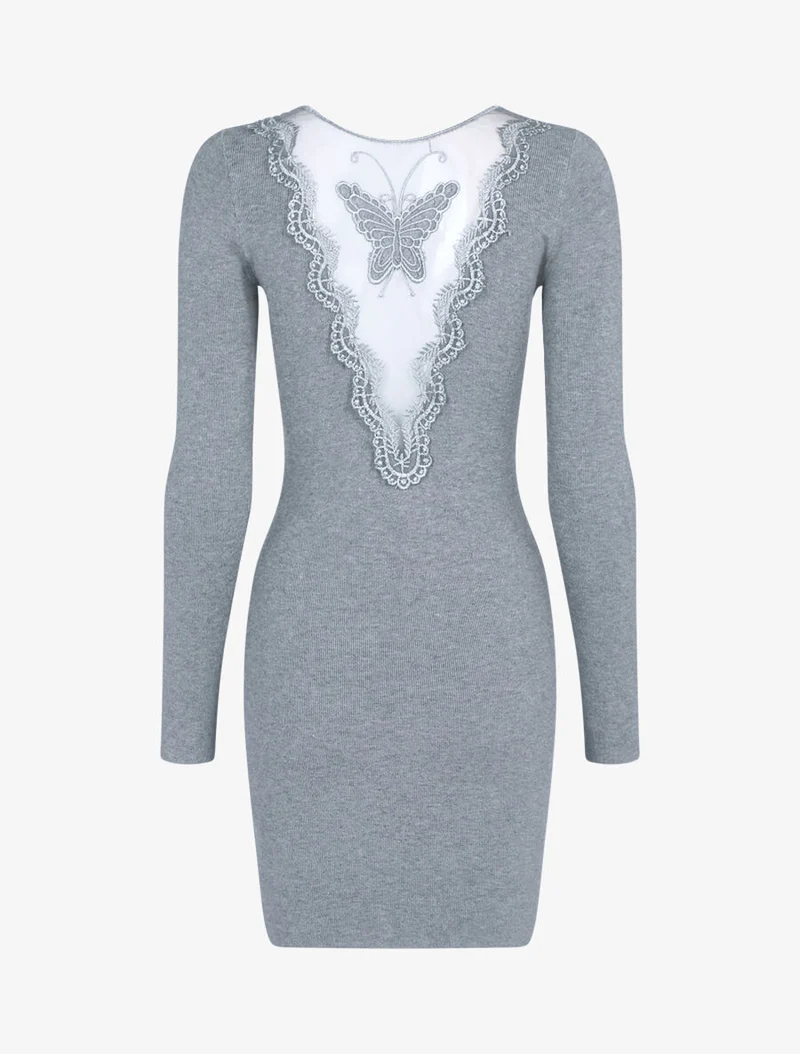 Pulloverkleid mit Schmetterlingsdetail - Hellgrau