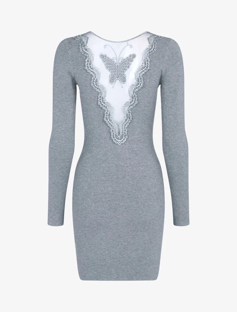 Pulloverkleid mit Schmetterlingsdetail - Hellgrau