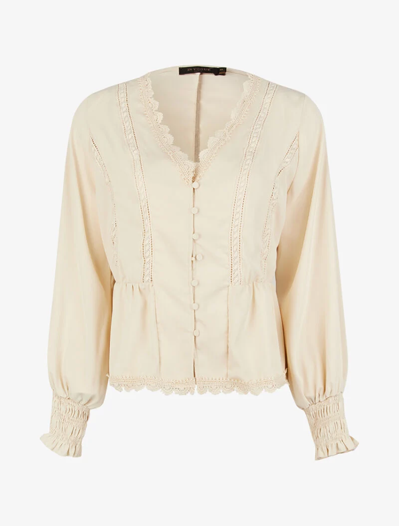 Top fließend mit Häkel-Details - beige