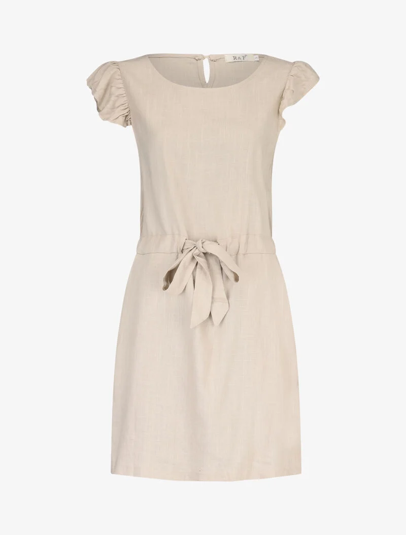 Kleid aus Baumwolle mit Rüschenärmeln - beige