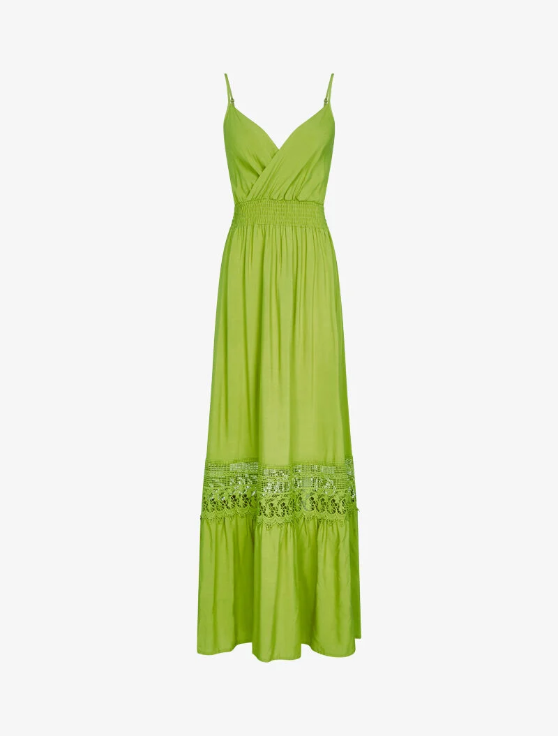 Kleid mit grafischem Häkelstreifen - Grün