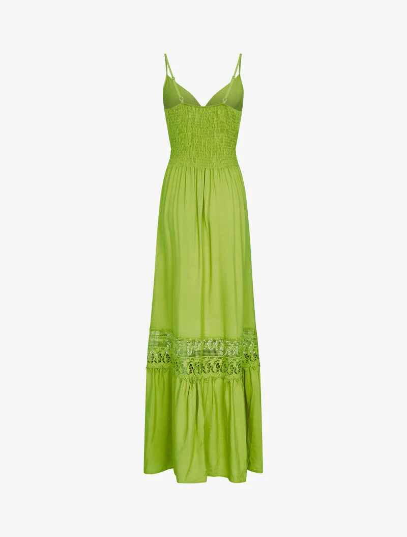 Kleid mit grafischem Häkelstreifen - Grün