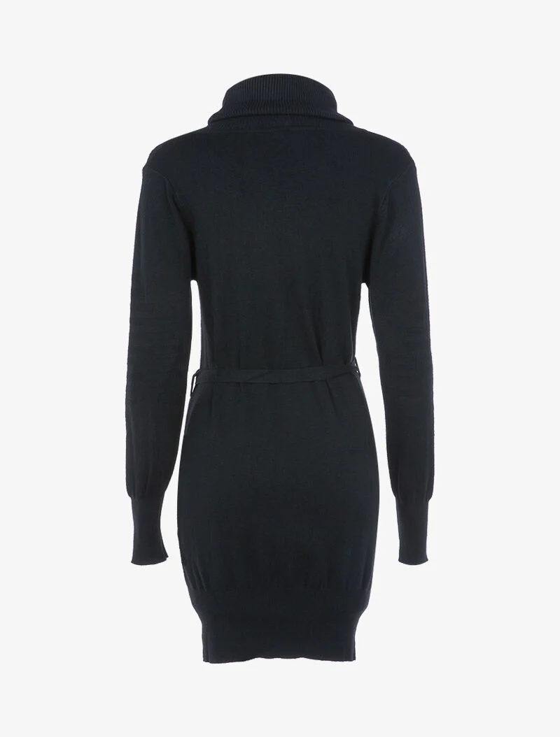 Strickkleid mit geflochtenen und gerippten Details - schwarz