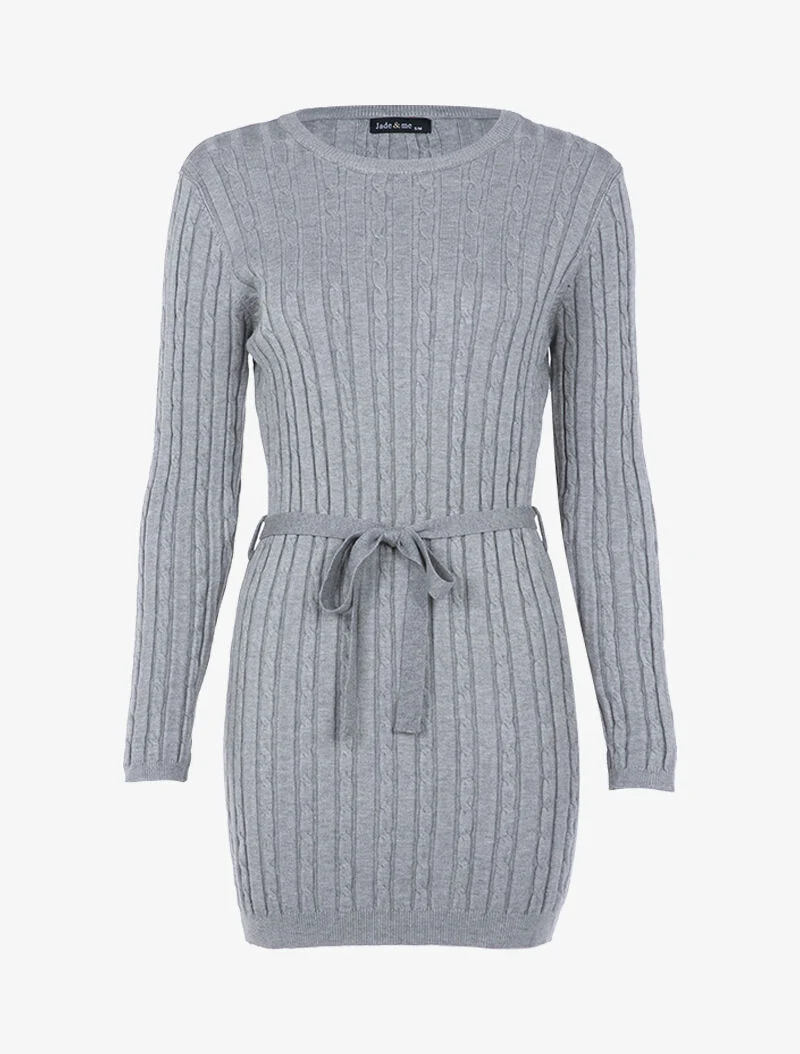 Strickkleid mit Zopfmuster-Details - meliertes Grau