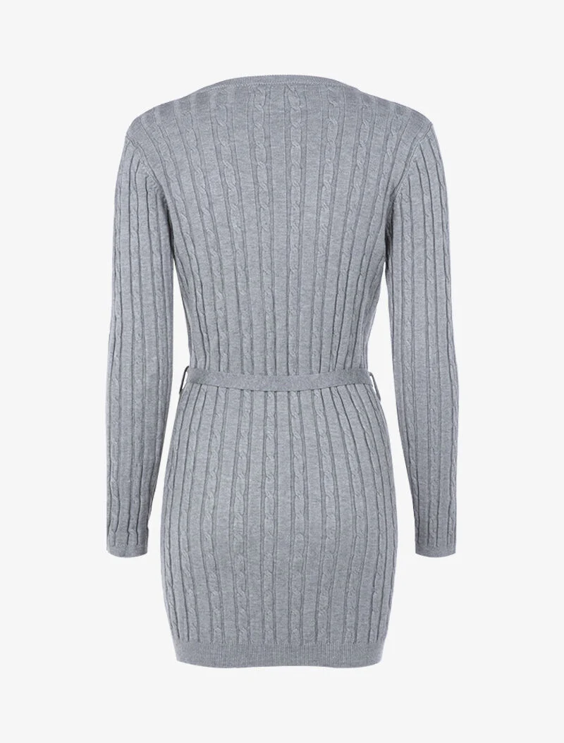Strickkleid mit Zopfmuster-Details - meliertes Grau