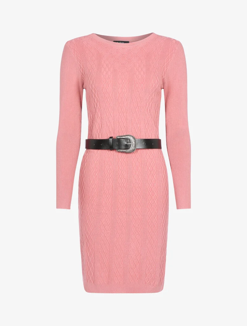 Geripptes Strickkleid mit geometrischen Details - Rose
