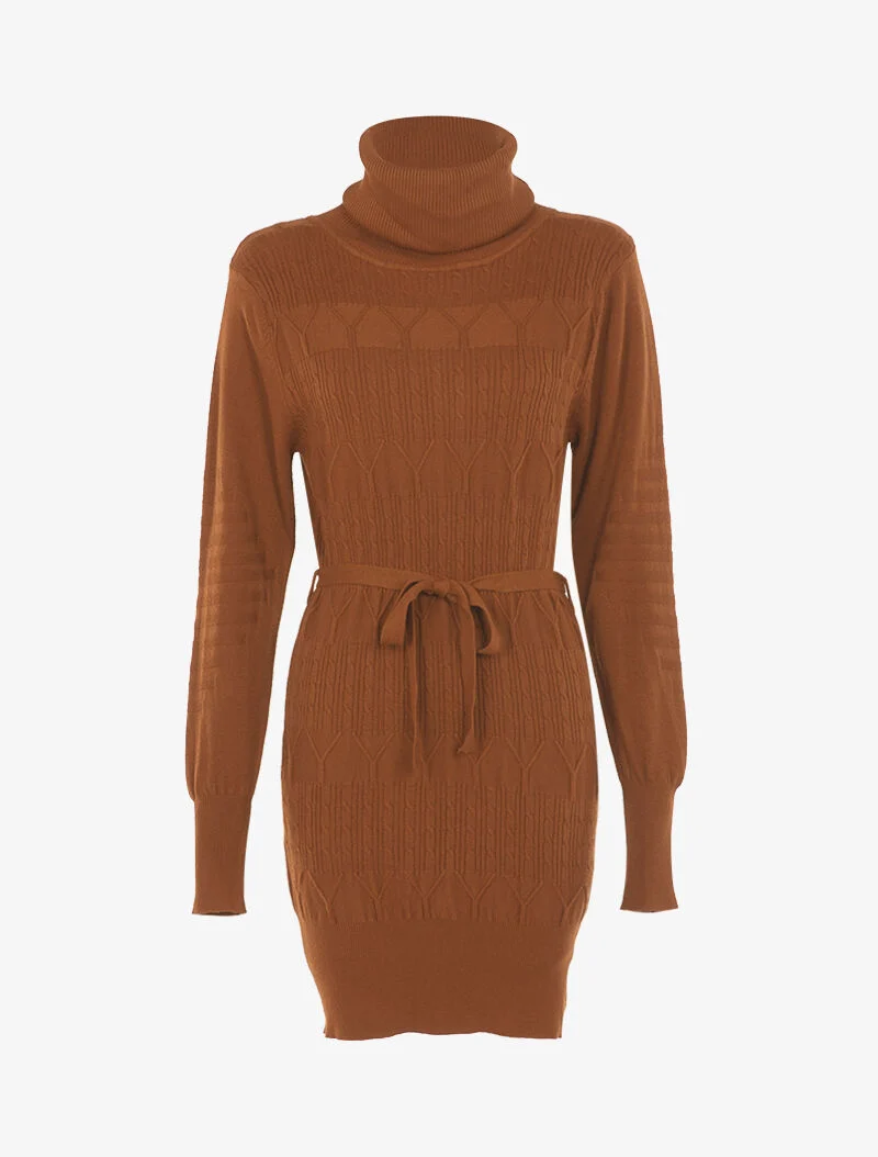 Pulloverkleid mit grafischen Rippendetails - Ocker