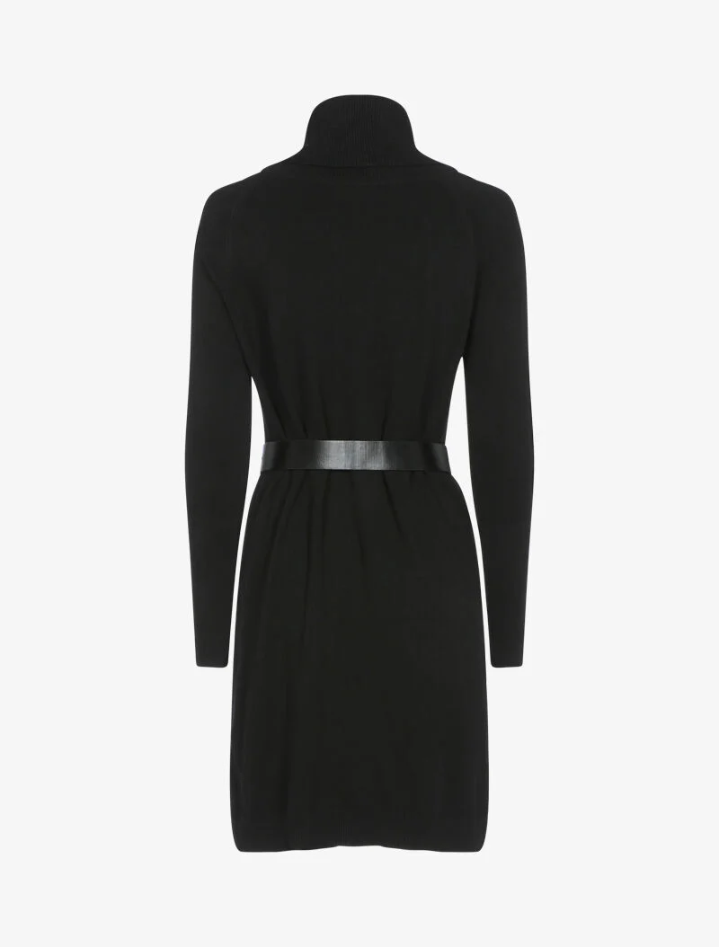 Pulloverkleid mit Bischofsärmeln und geometrischen Details - schwarz