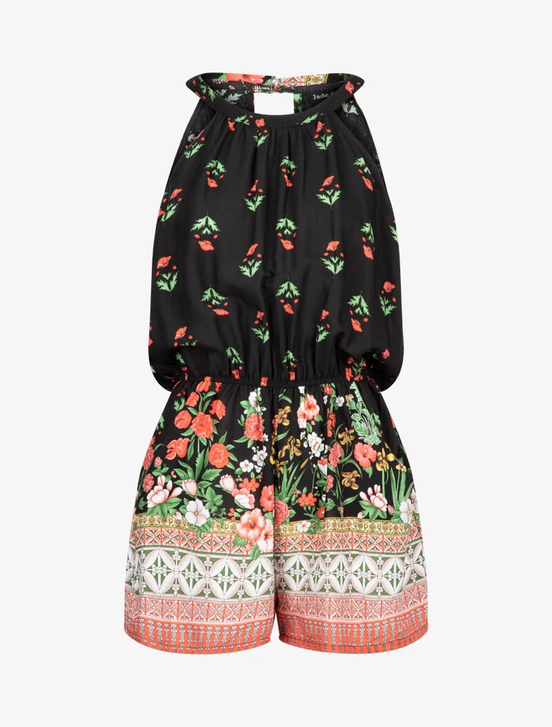 Floral und grafisch bedruckter Jumpsuit - schwarz