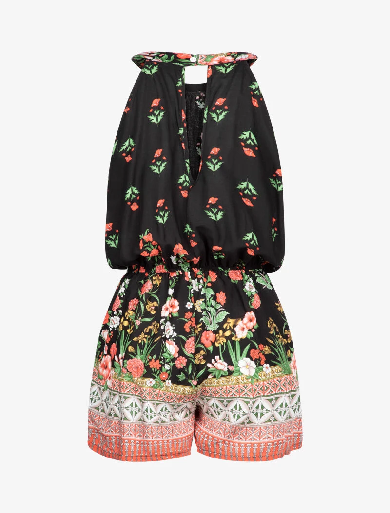 Floral und grafisch bedruckter Jumpsuit - schwarz