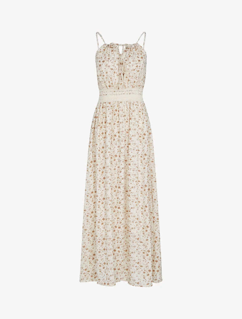 Kleid mit Blumenmuster und Häkelarbeit - beige