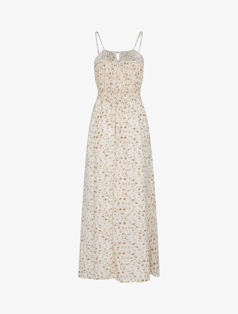 Kleid mit Blumenmuster und Häkelarbeit - beige
