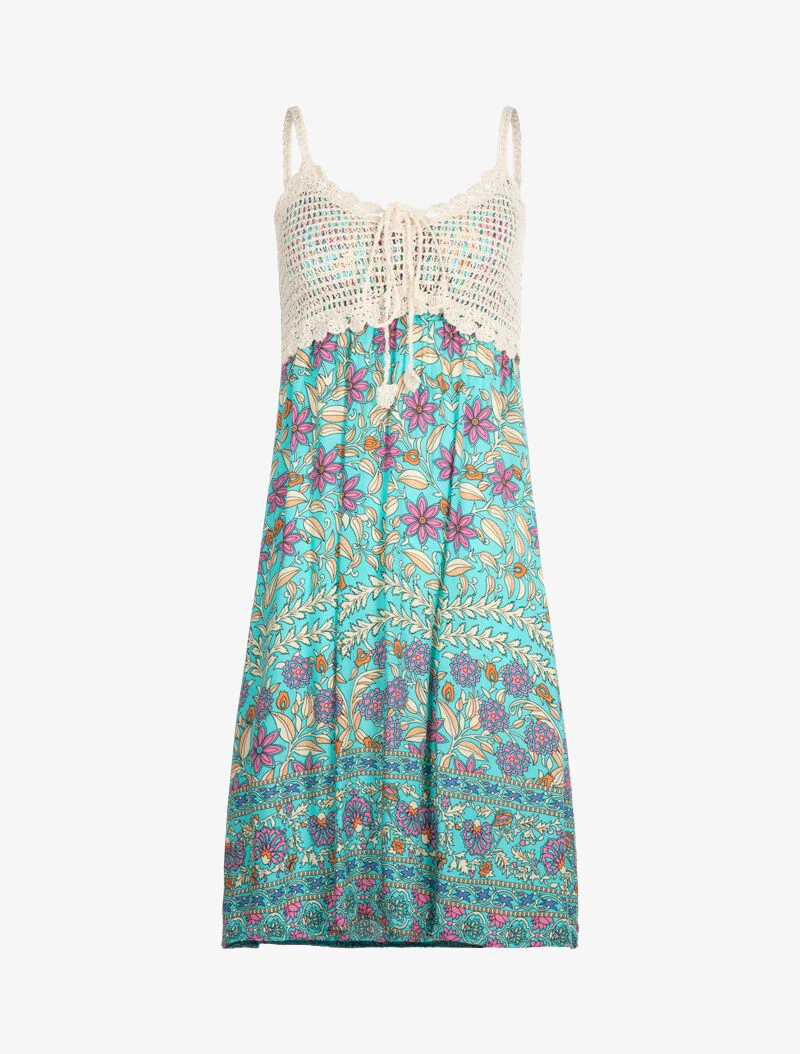 Kleid mit grafischem Blumenmuster - Türkis