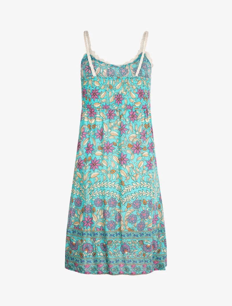 Kleid mit grafischem Blumenmuster - Türkis