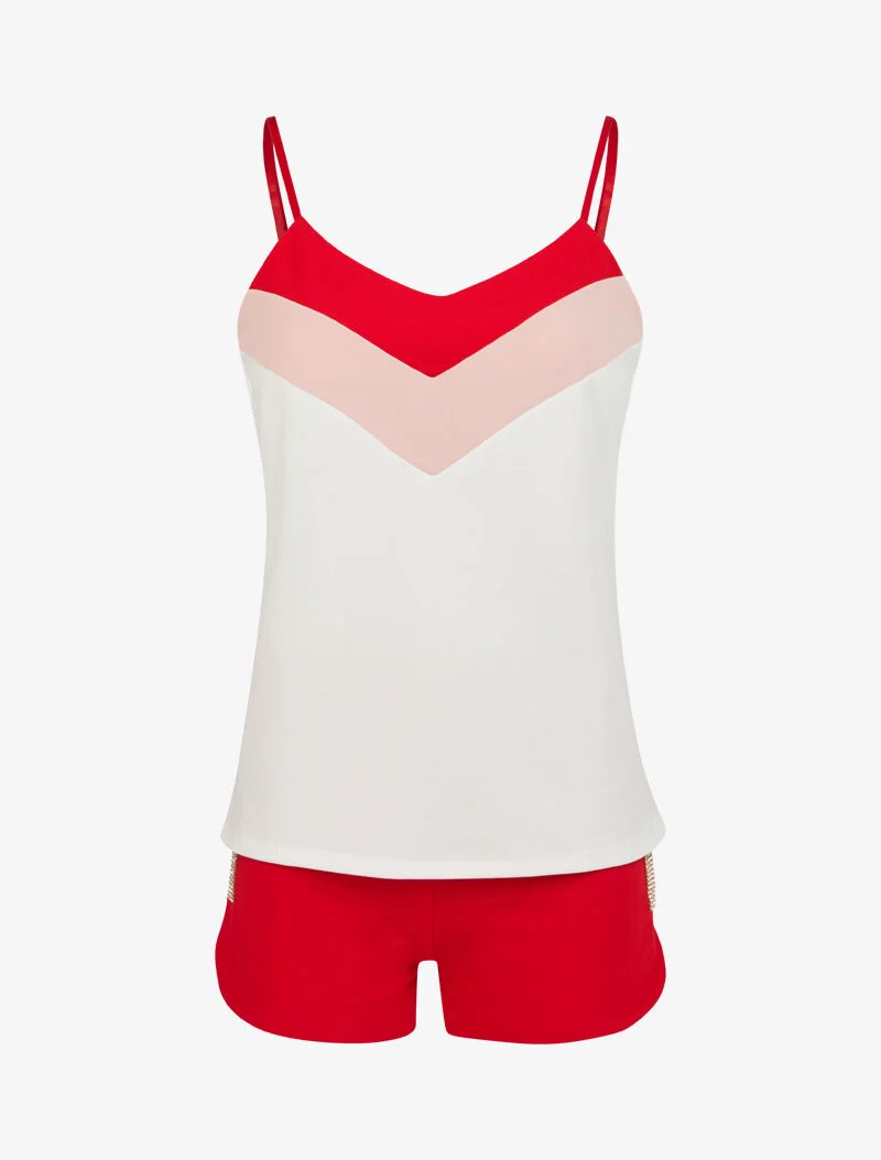 Strassiertes Tanktop und Shorts-Set - Rot