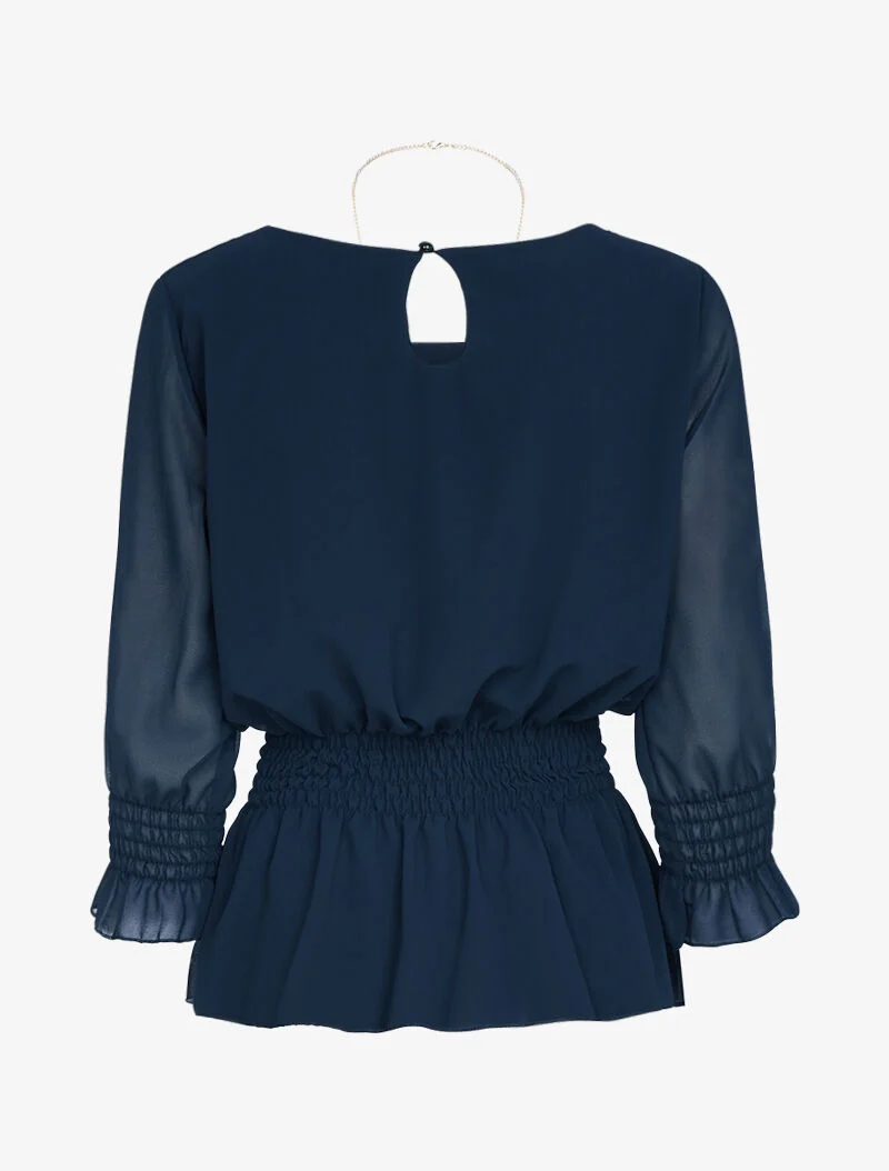 Voile-Top mit langer Halskette - Marine
