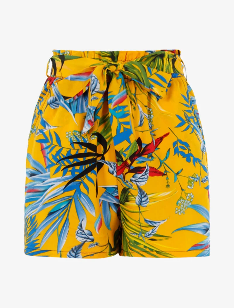 Short mit Blätterdruck – gelb/blau