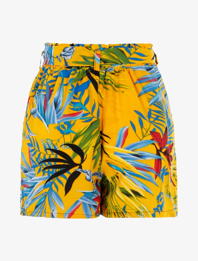 Short mit Blätterdruck – gelb/blau