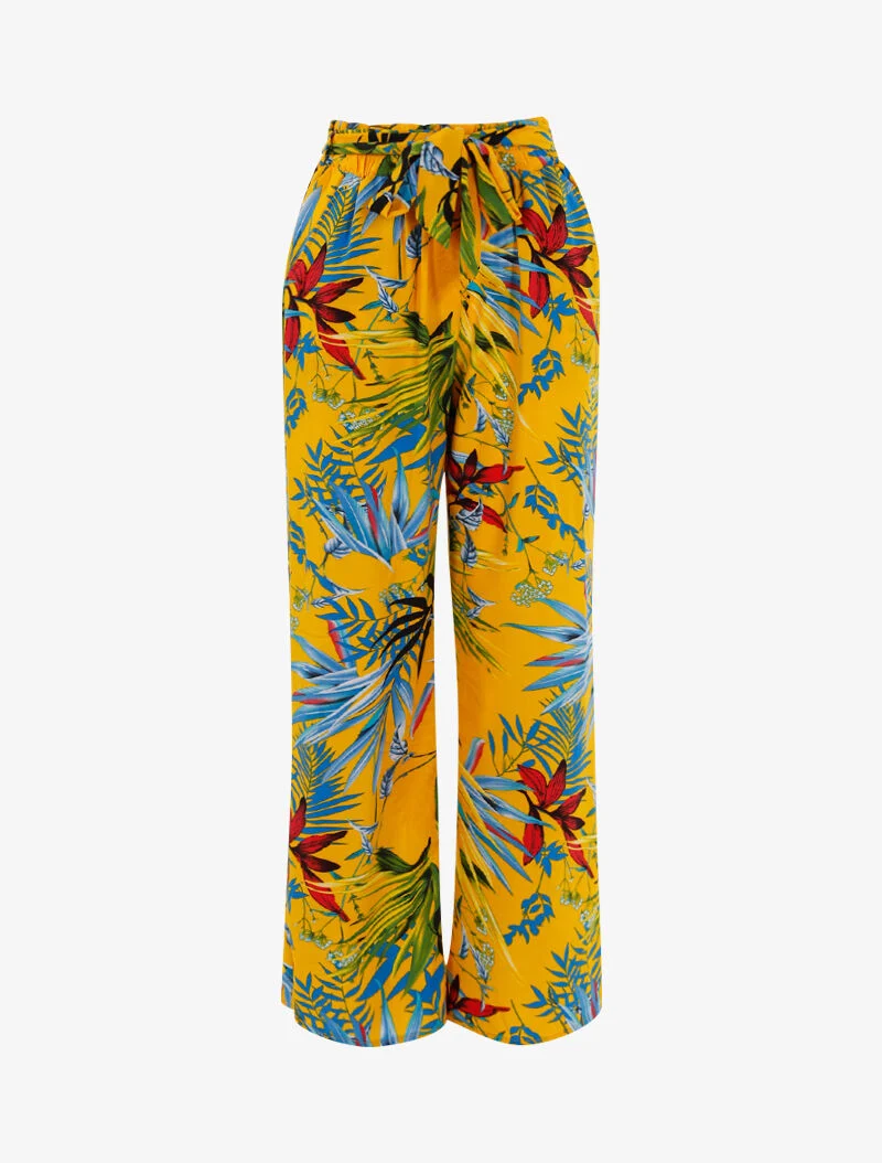 Tropische bedruckte Hose - gelb
