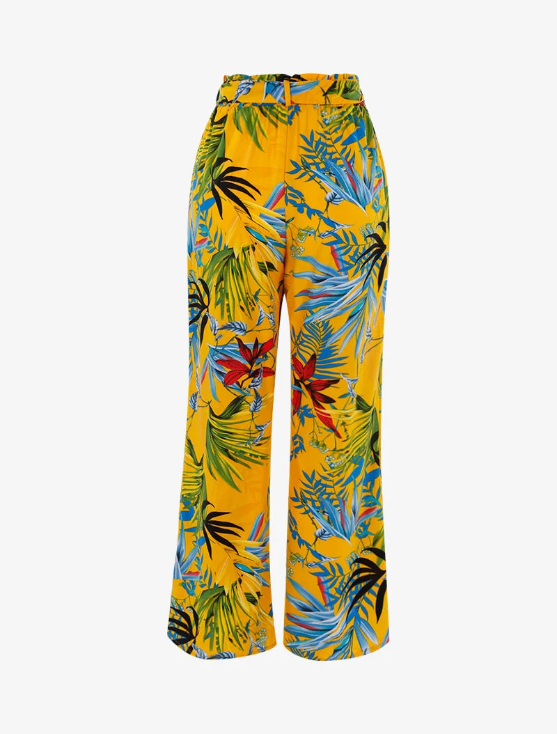 Tropische bedruckte Hose - gelb