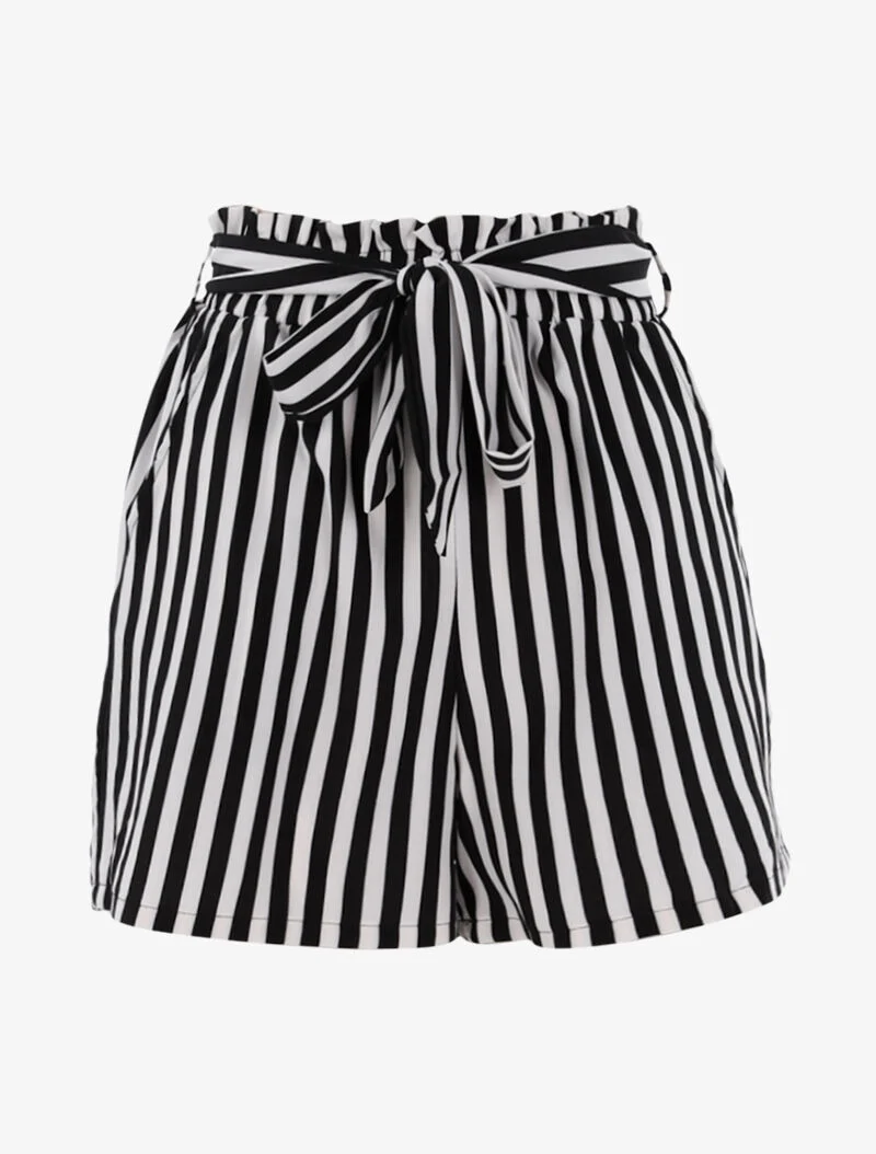 Gestreifte weite Shorts - schwarz