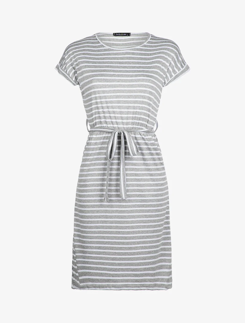 Gestreiftes Skaterkleid - Hellgrau