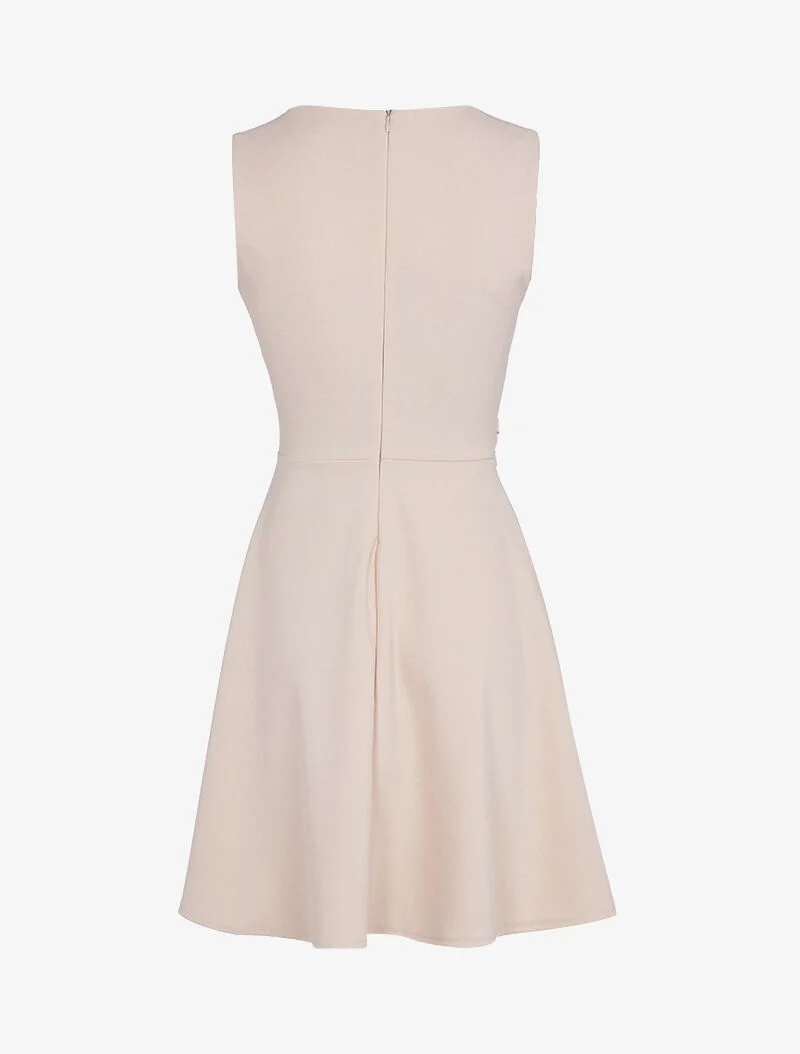 Skaterkleid mit kontrastierendem Gürtel - rosébeige