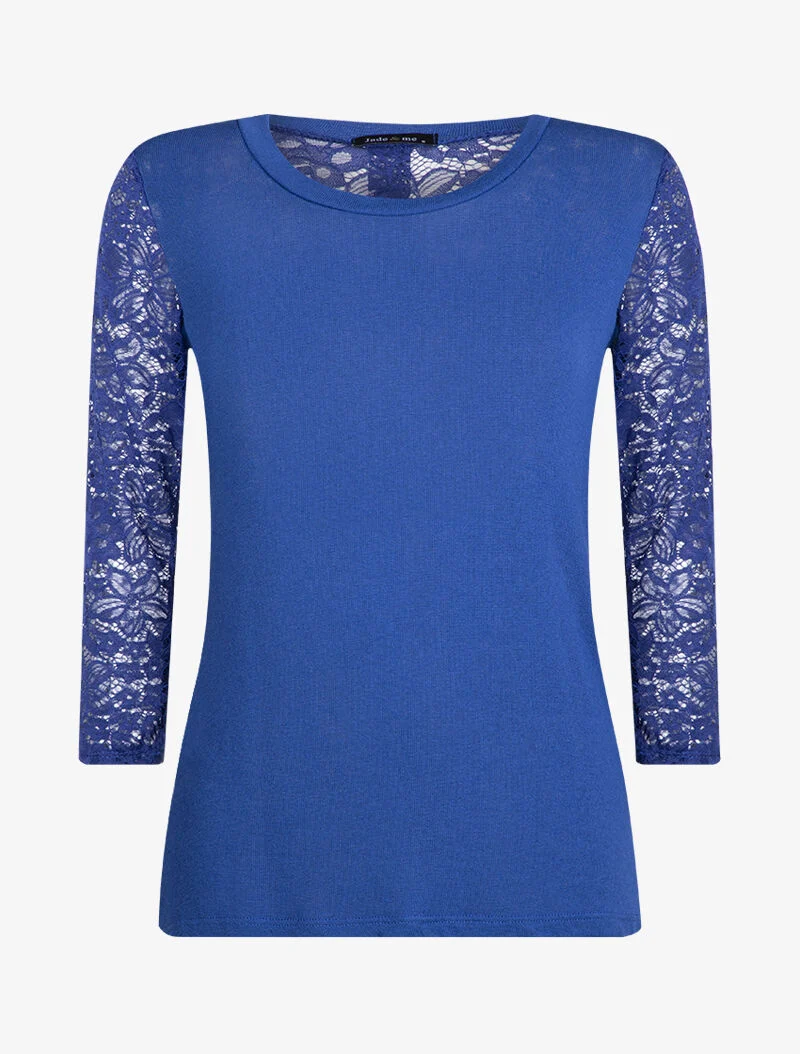 Strickoberteil mit Spitzendetails - elektrisches Blau