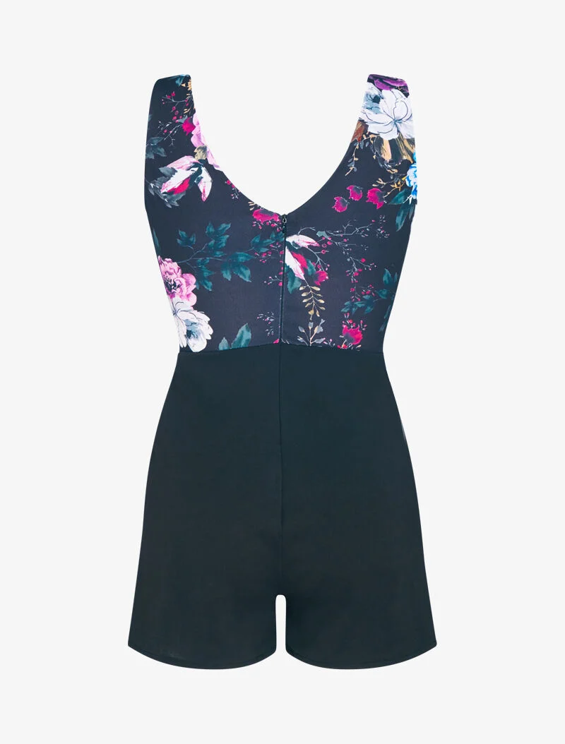 Blumenbedruckter Jumpsuit mit Oberteil - schwarz