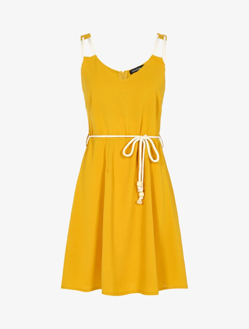 Kleid mit Trägern im Kordelstil - gelb