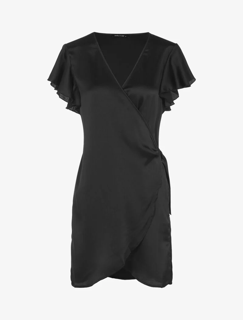 Wickelkleid aus Satin - schwarz