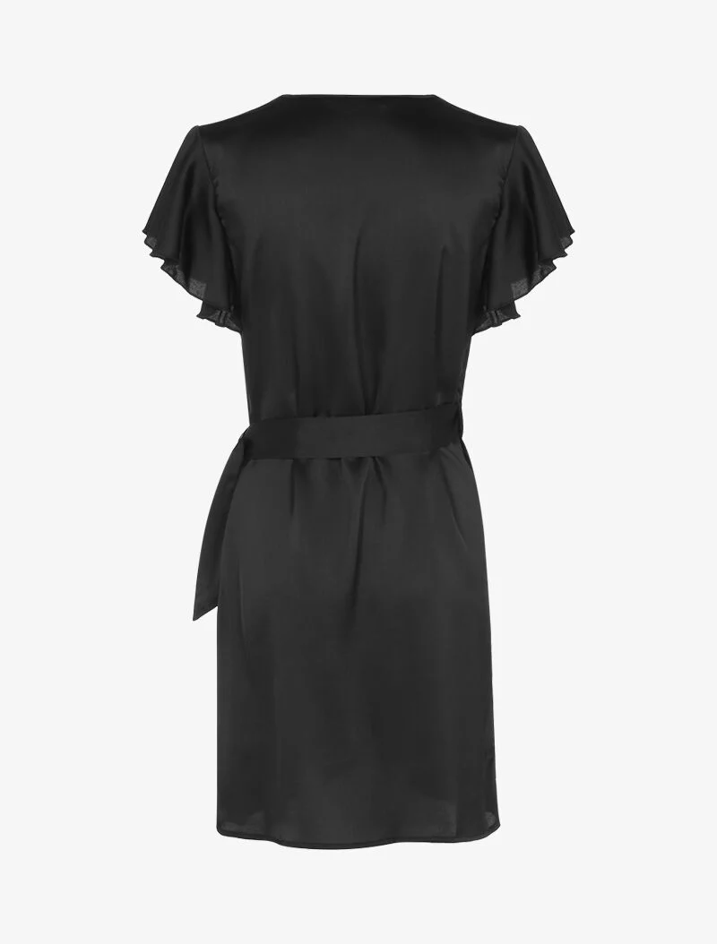 Wickelkleid aus Satin - schwarz