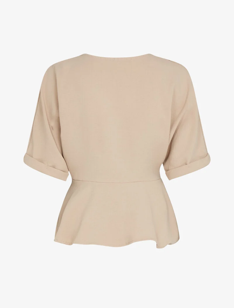 Peplum-Top mit Knopfleiste - Kamel