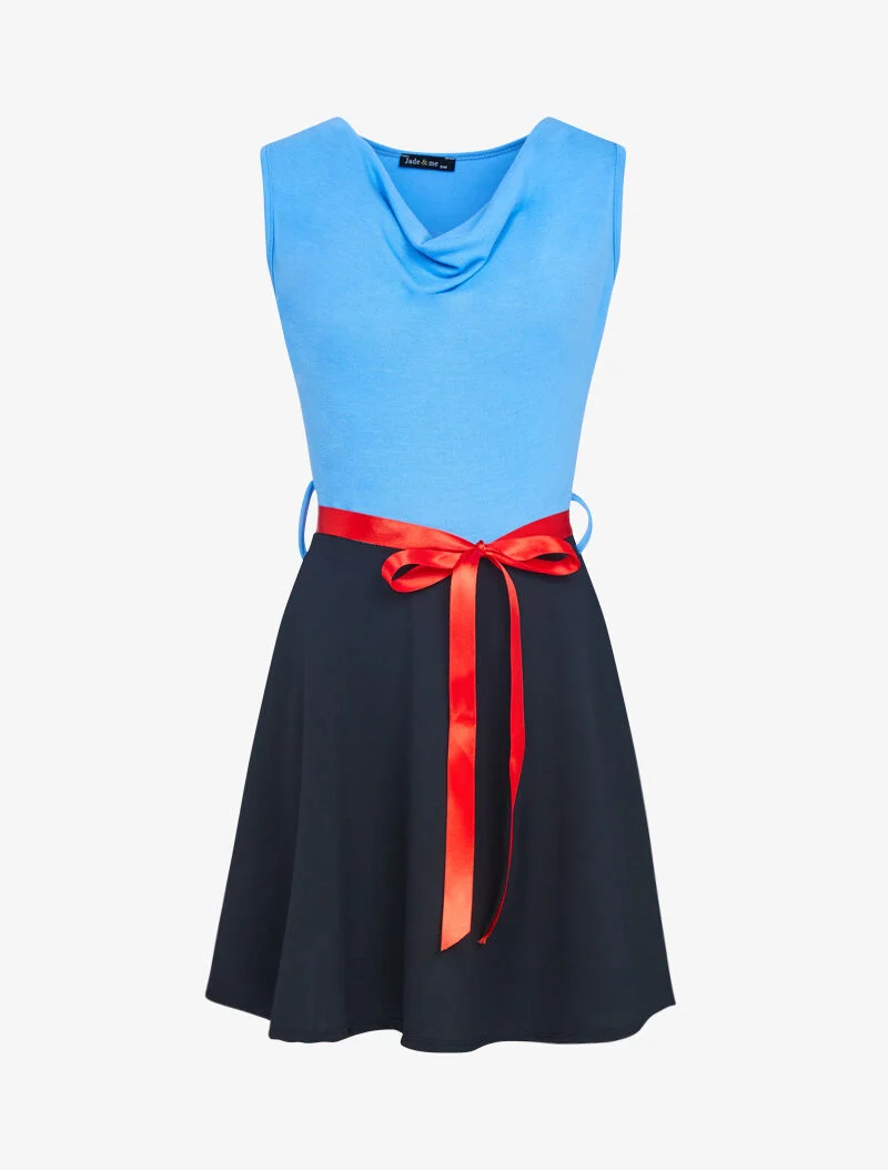 Zweiteiliges Kleid mit Wasserfallausschnitt - Himmelblau