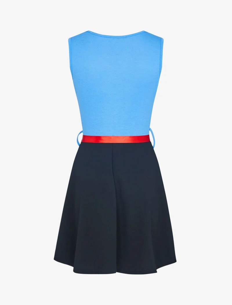 Zweiteiliges Kleid mit Wasserfallausschnitt - Himmelblau